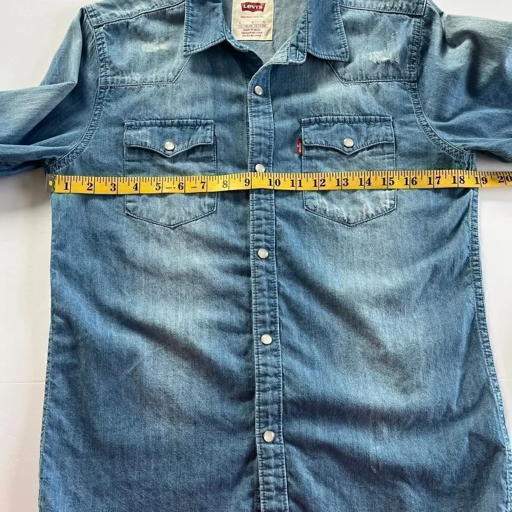 Levi's Barstow Western Pearl Snap Distressed Button Down, Girls Size Large 12-13